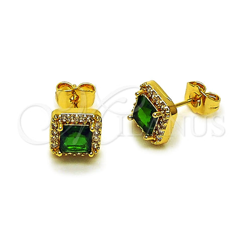Oro Laminado Stud Earring, Gold Filled Style Cluster Design, with Green and White Cubic Zirconia, Polished, Golden Finish, 02.344.0175.1
