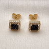 Oro Laminado Stud Earring, Gold Filled Style Cluster Design, with Black and White Cubic Zirconia, Polished, Golden Finish, 02.344.0175.2