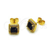 Oro Laminado Stud Earring, Gold Filled Style Cluster Design, with Black and White Cubic Zirconia, Polished, Golden Finish, 02.344.0175.2