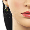 Oro Laminado Stud Earring, Gold Filled Style with Green and White Cubic Zirconia, Polished, Golden Finish, 02.344.0176