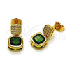 Oro Laminado Stud Earring, Gold Filled Style with Green and White Cubic Zirconia, Polished, Golden Finish, 02.344.0176
