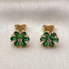 Oro Laminado Stud Earring, Gold Filled Style Flower Design, with Green and White Cubic Zirconia, Polished, Golden Finish, 02.344.0177.1