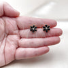 Oro Laminado Stud Earring, Gold Filled Style Flower Design, with Black and White Cubic Zirconia, Polished, Golden Finish, 02.344.0177.2