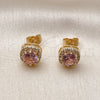 Oro Laminado Stud Earring, Gold Filled Style Cluster Design, with Pink Cubic Zirconia, Polished, Golden Finish, 02.344.0179