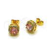 Oro Laminado Stud Earring, Gold Filled Style Cluster Design, with Pink Cubic Zirconia, Polished, Golden Finish, 02.344.0179