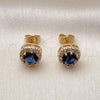 Oro Laminado Stud Earring, Gold Filled Style Cluster Design, with Sapphire Blue and White Cubic Zirconia, Polished, Golden Finish, 02.344.0179.1