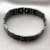 Stainless Steel Solid Bracelet, Greek Key Design, Polished, Black Rhodium Finish, 03.114.0218.7.09