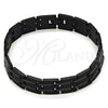 Stainless Steel Solid Bracelet, Greek Key Design, Polished, Black Rhodium Finish, 03.114.0218.7.09