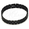 Stainless Steel Solid Bracelet, Greek Key Design, Polished, Black Rhodium Finish, 03.114.0307.2.08