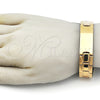 Stainless Steel Solid Bracelet, Polished, Golden Finish, 5.244.001.4.08 (16 MM Thickness, 8 Inches Length)