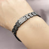 Stainless Steel Solid Bracelet, Greek Key Design, Polished, Black Rhodium Finish, 03.114.0311.3.09