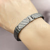 Stainless Steel Solid Bracelet, Greek Key Design, Polished, Black Rhodium Finish, 03.114.0330.4.08