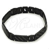 Stainless Steel Solid Bracelet, Greek Key Design, Polished, Black Rhodium Finish, 03.114.0330.4.08