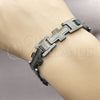 Stainless Steel Solid Bracelet, Greek Key and Cross Design, Polished, Black Rhodium Finish, 03.114.0419.09