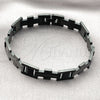Stainless Steel Solid Bracelet, Greek Key and Cross Design, Polished, Black Rhodium Finish, 03.114.0419.09