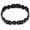 Stainless Steel Solid Bracelet, Greek Key and Cross Design, Polished, Black Rhodium Finish, 03.114.0419.09