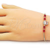 Oro Laminado Fancy Bracelet, Gold Filled Style with Garnet Crystal, Red Enamel Finish, Golden Finish, 03.213.0391.07