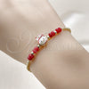 Oro Laminado Fancy Bracelet, Gold Filled Style with Garnet Crystal, Red Enamel Finish, Golden Finish, 03.213.0391.07