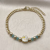 Oro Laminado Fancy Bracelet, Gold Filled Style Little Girl and Miami Cuban Design, with Turquoise Crystal, Turquoise Enamel Finish, Golden Finish, 03.213.0392.07