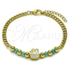 Oro Laminado Fancy Bracelet, Gold Filled Style Little Girl and Miami Cuban Design, with Turquoise Crystal, Turquoise Enamel Finish, Golden Finish, 03.213.0392.07