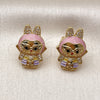 Oro Laminado Stud Earring, Gold Filled Style with White Cubic Zirconia, Pink Enamel Finish, Golden Finish, 02.282.0080