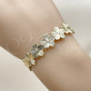 Oro Laminado Individual Bangle, Gold Filled Style Flower Design, Diamond Cutting Finish, Golden Finish, 07.385.0003
