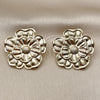 Oro Laminado Stud Earring, Gold Filled Style Flower Design, Diamond Cutting Finish, Golden Finish, 02.385.0076