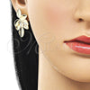 Oro Laminado Stud Earring, Gold Filled Style Leaf Design, Polished, Golden Finish, 02.385.0078