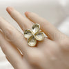 Oro Laminado Elegant Ring, Gold Filled Style Four-leaf Clover Design, Diamond Cutting Finish, Golden Finish, 01.428.0016 (One size fits all)
