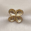 Oro Laminado Elegant Ring, Gold Filled Style Four-leaf Clover Design, Diamond Cutting Finish, Golden Finish, 01.428.0016 (One size fits all)