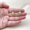 Oro Laminado Stud Earring, Gold Filled Style Star and Flower Design, Diamond Cutting Finish, Golden Finish, 02.195.0369