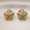 Oro Laminado Stud Earring, Gold Filled Style Star and Flower Design, Diamond Cutting Finish, Golden Finish, 02.195.0369