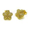 Oro Laminado Stud Earring, Gold Filled Style Star and Flower Design, Diamond Cutting Finish, Golden Finish, 02.195.0369