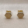 Oro Laminado Stud Earring, Gold Filled Style Diamond Cutting Finish, Golden Finish, 02.412.0007