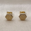 Oro Laminado Stud Earring, Gold Filled Style Diamond Cutting Finish, Golden Finish, 02.412.0007