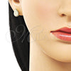 Oro Laminado Stud Earring, Gold Filled Style Teardrop Design, Diamond Cutting Finish, Golden Finish, 02.412.0009