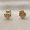 Oro Laminado Stud Earring, Gold Filled Style Heart Design, Diamond Cutting Finish, Golden Finish, 02.412.0011