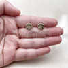 Oro Laminado Stud Earring, Gold Filled Style Flower Design, Diamond Cutting Finish, Golden Finish, 02.412.0012
