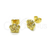 Oro Laminado Stud Earring, Gold Filled Style Flower Design, Diamond Cutting Finish, Golden Finish, 02.412.0012