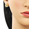 Oro Laminado Stud Earring, Gold Filled Style Flower Design, Matte Finish, Golden Finish, 02.412.0013