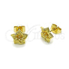 Oro Laminado Stud Earring, Gold Filled Style Flower Design, Matte Finish, Golden Finish, 02.412.0014