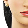 Oro Laminado Stud Earring, Gold Filled Style Flower Design, Matte Finish, Golden Finish, 02.412.0014