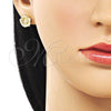 Oro Laminado Stud Earring, Gold Filled Style Flower Design, Matte Finish, Golden Finish, 02.412.0015