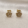 Oro Laminado Stud Earring, Gold Filled Style Flower Design, Matte Finish, Golden Finish, 02.412.0015
