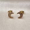 Oro Laminado Stud Earring, Gold Filled Style Moon Design, Diamond Cutting Finish, Golden Finish, 02.412.0016