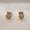 Oro Laminado Stud Earring, Gold Filled Style Heart Design, Diamond Cutting Finish, Golden Finish, 02.412.0017