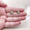 Oro Laminado Stud Earring, Gold Filled Style Four-leaf Clover and Heart Design, Polished, Golden Finish, 02.412.0018