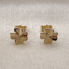 Oro Laminado Stud Earring, Gold Filled Style Four-leaf Clover and Heart Design, Polished, Golden Finish, 02.412.0018