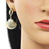 Oro Laminado Dangle Earring, Gold Filled Style Shell Design, Polished, Golden Finish, 02.163.0404