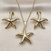 Oro Laminado Earring and Pendant Adult Set, Gold Filled Style Star and Hollow Design, Polished, Golden Finish, 10.163.0040